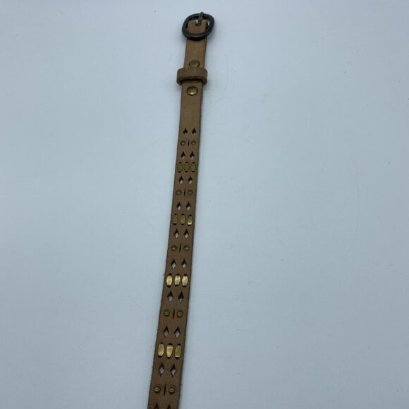 Unbranded Brown Genuine Leather Belt Embossed w/ Rivets Women's Size L Skinny - Picture 5 of 11